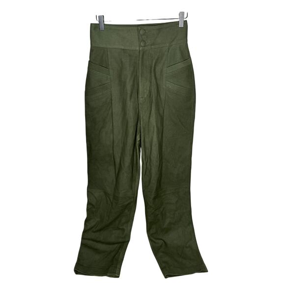 Dundas Pleated High Rise Tapered Suede Pants 42 Dark Green Italian Lambskin